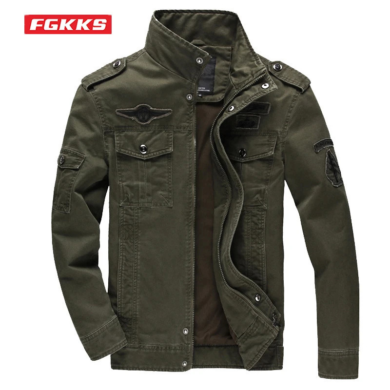 FGKKS Military Loose Mens Jacket Autumn Casual Cotton Workwear HighQuality n Bomber Jackets Male 250218