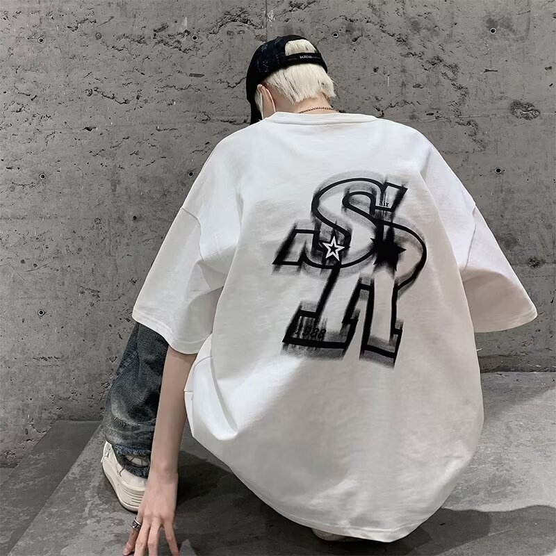 Solid Color Short Sleeved Summer New Designer T-shirt Fashionable Clothing Oversized Hip-hop Personality Retro American Commercial Street Men's C