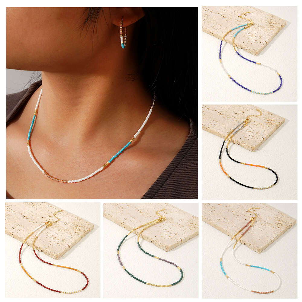 Portia Asian style contrasting color rice bead splicing short women's necklace accessory