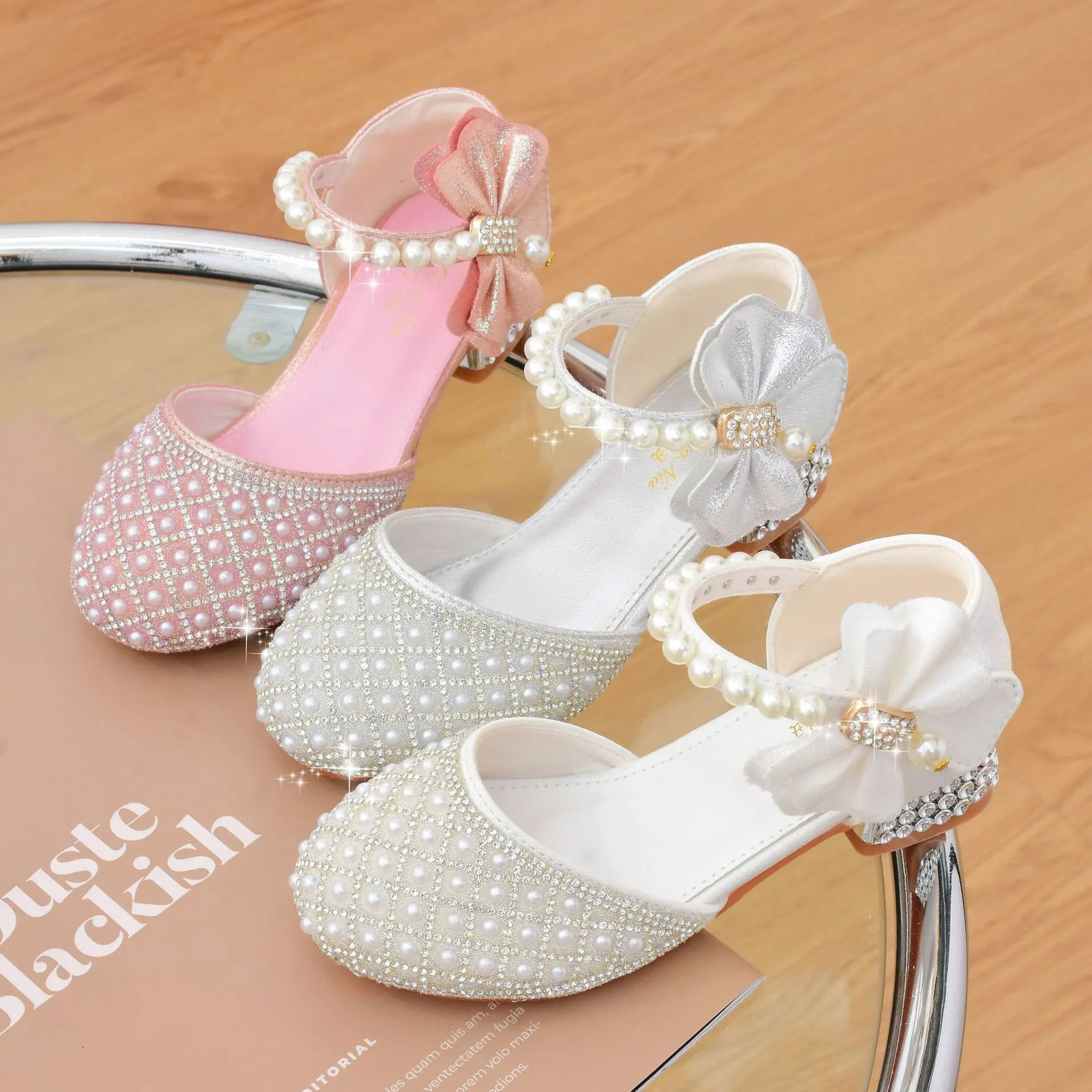 Rhinestones Princess Girls Party Shoes Children Shiny Crystal Bow High Heels Girls Sandals Summer Kids Student Performance Shoes 250219