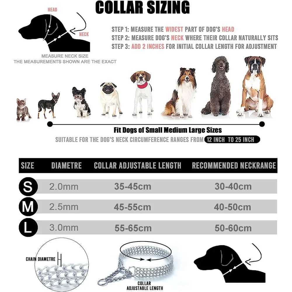 Strong Dog Chain Collar Chew Proof Triple Row Chain Adjustable Walking Collar Metal Cuban Link Dog Collar W250219