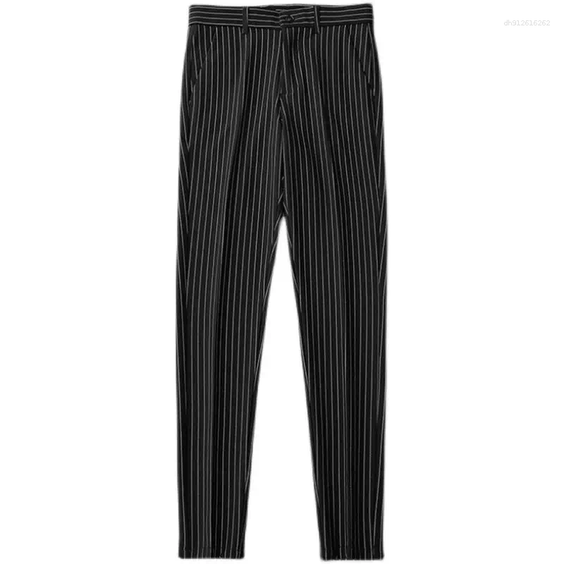 Men's Pants Clothing Business Striped Cootrast Color Slim Casual Spring Straight England Banquet Mid Chic Ankle-Length Trousers