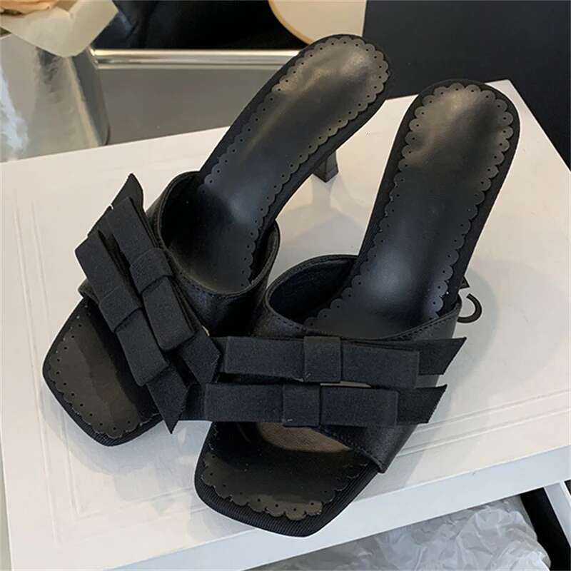 2025 New Arrivals Women Slipper Fashion Bow-knot Thin Heel Open Toe Slip On Dress Elegant Sandal Mules Slides Shoes