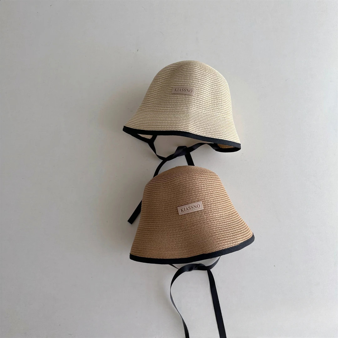 Summer Childrens Straw Hat Girls Seaside Vacation Big Brim Summer Lace Bucket Hat Girls Beach Caps Panama Cap 250219