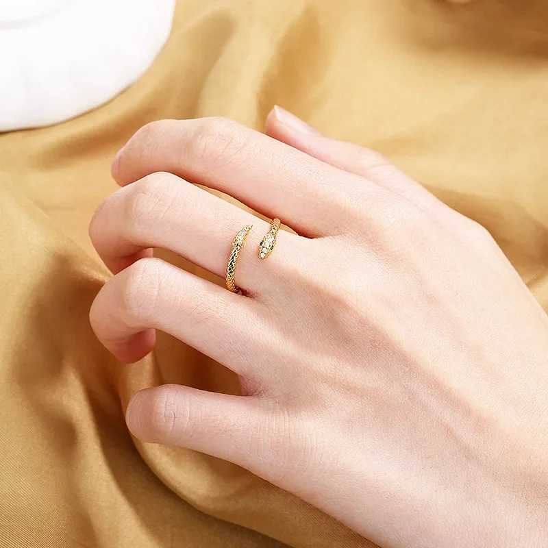Stainless Steel Snake Rings For Women Men Gold Color Open Adjustable Zircon Ring Vintage Gothic Aesthetic Jewelry anillos mujerXJ250219