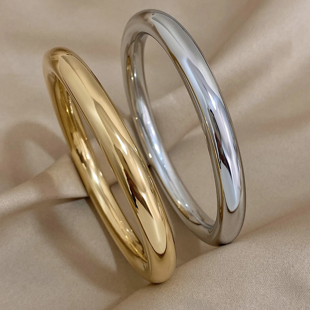 Glossy Solid Color Thick Bracelet Stainless Steel Bangle for Women Cuff Wirstband Smooth Waterproof Charm Bracelets Jewelry Gift 250213