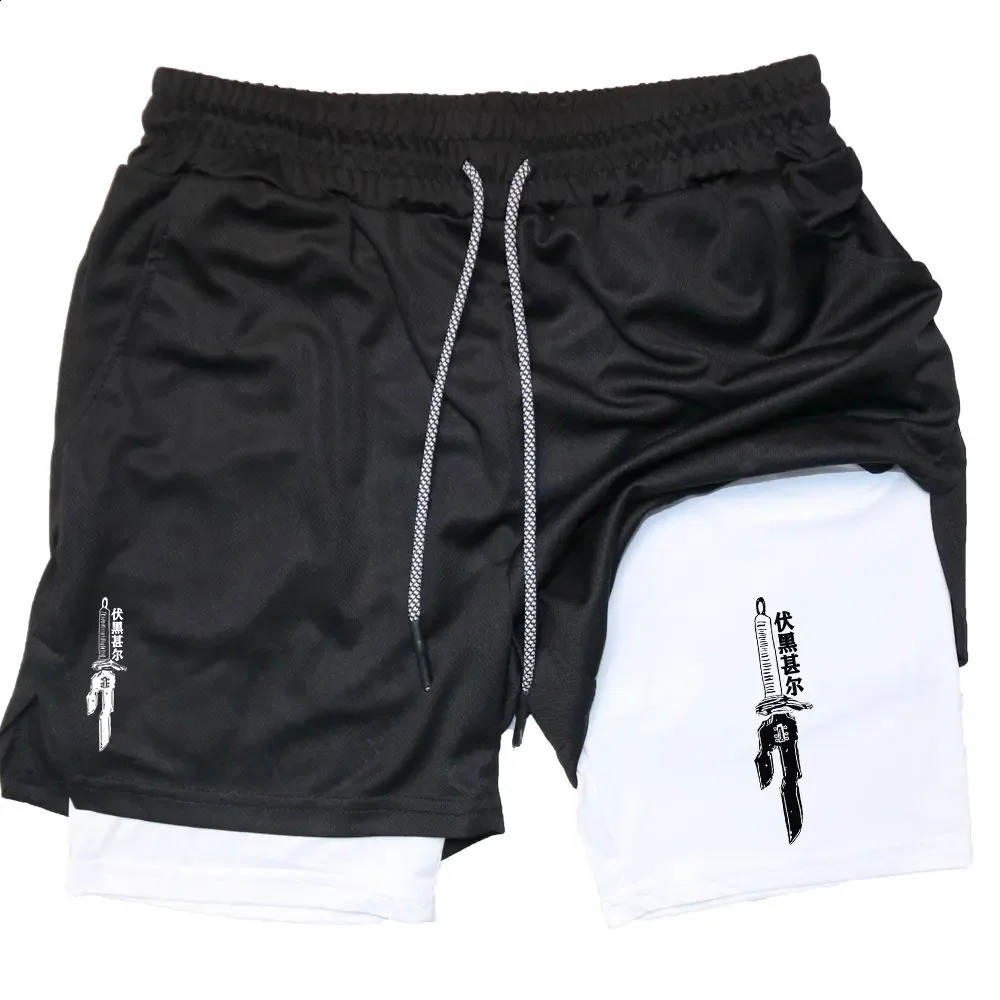 Anime Performance Shorts Men GYM Casual Sports Summer Compression Workout Running Mesh 2 In 1 Sport Short Pants 250218