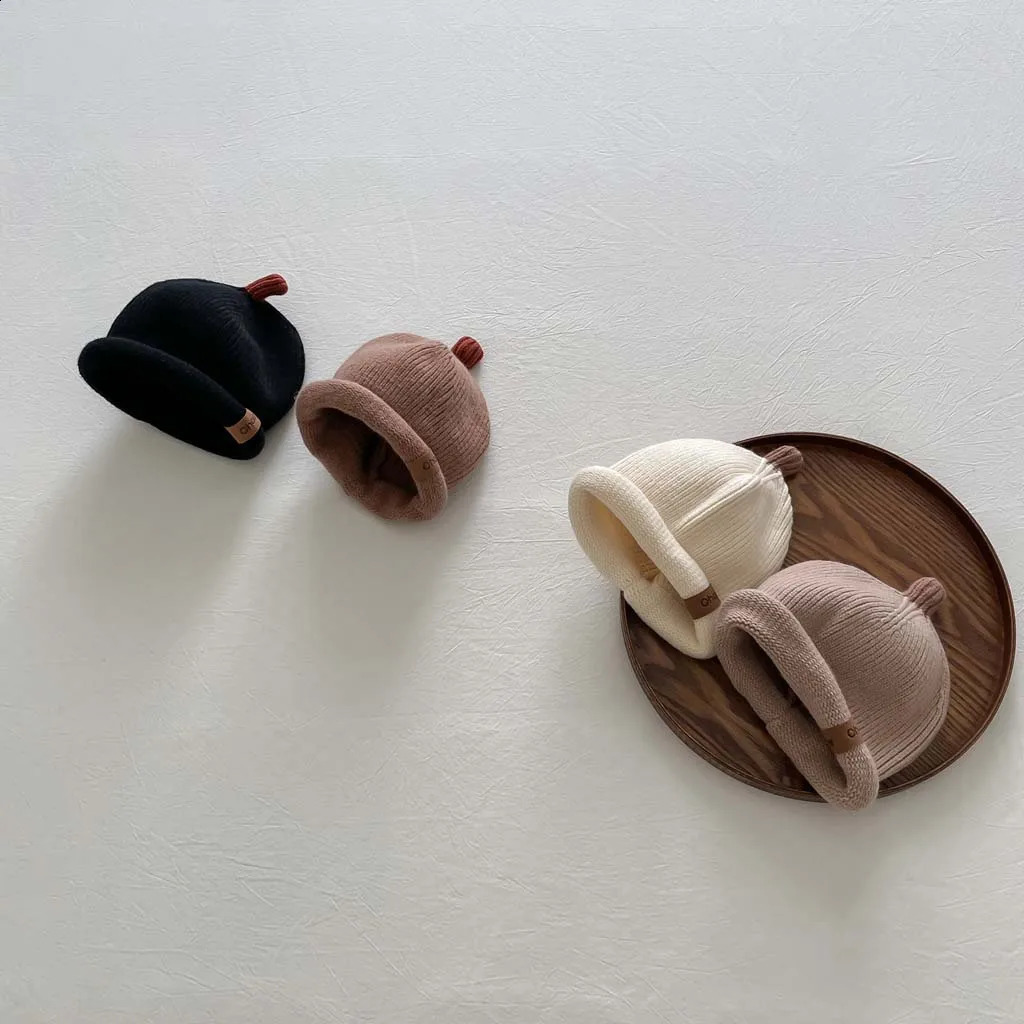 Korean Cute Baby Beanie Hat Autumn Winter Childrens Knitted Hat Earrings Warm Wool Hat Girls and Boys Elastic Soft Hat 250219