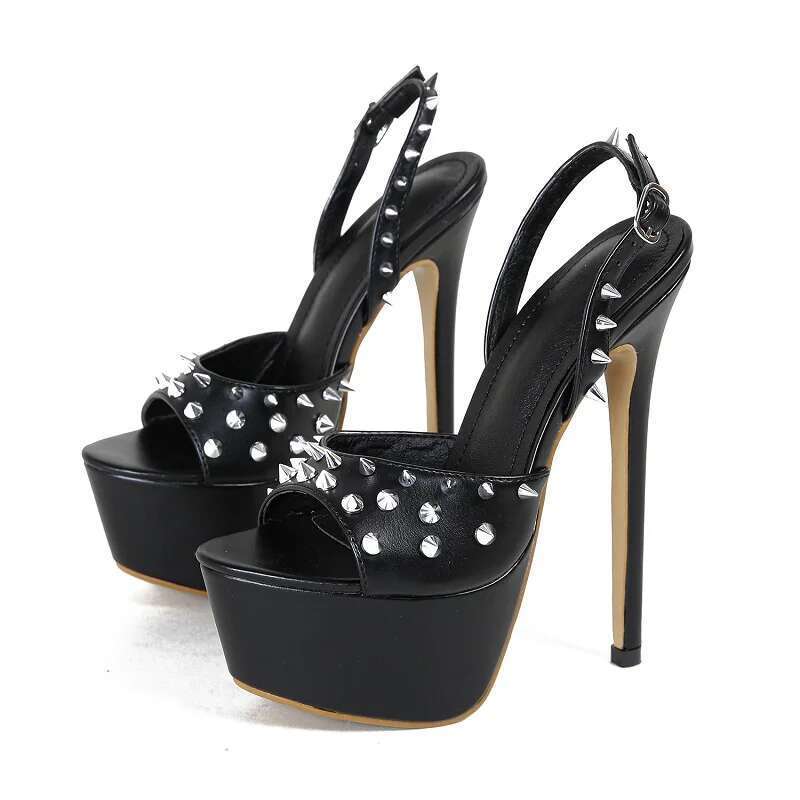 Sexy Peep Pole Dance High Heels Women Sandals Fashion Rivet Platform Open Toe Buckle Strap Party Shoes