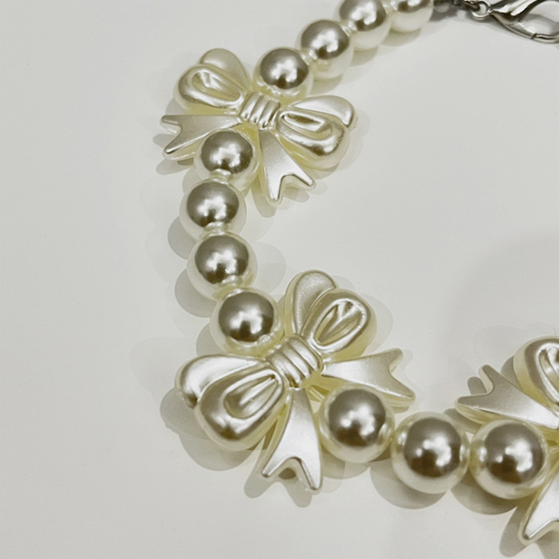 Fashion Dog Pearl Necklace with Three Shiny and Exquisite Bow Decorations, Cat Dog Neck Decoration Necklace for Female Small Medium Dogs, Adjustable P