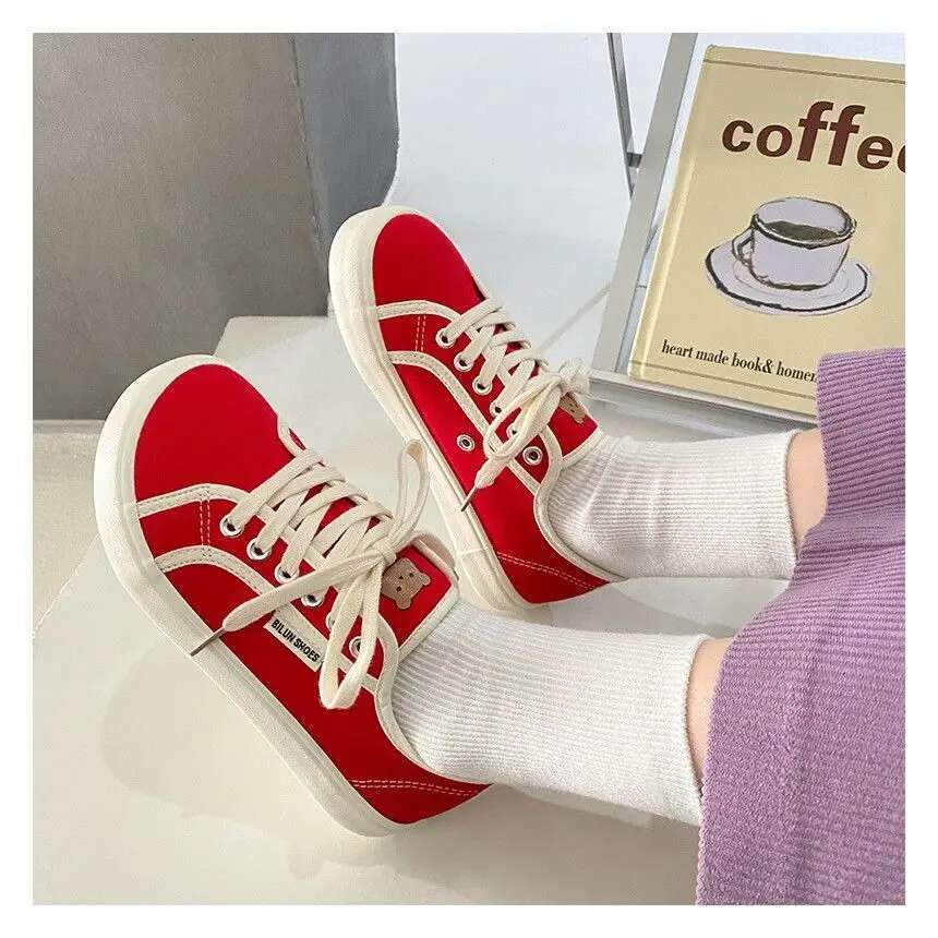 Designer Canvas Women Low Top Wide Toe Lace Up Trainers Shoes Brand Red Blue Sneakers Girls Tenis Plimsolls #ddmykukumalu