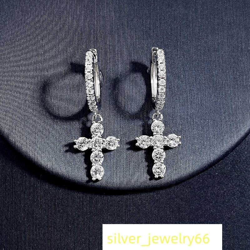 Luster Jewelry Holy Blessing 925 Silver D Color Round Moissanite Cross Pendant Earring for Women