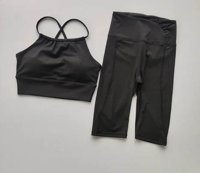 Yoga Suit with Back Strap Gather Sports Underwear Sport Bras with Shorts Women Running Fast Dry Training Fitness Cycling Pants 250219
