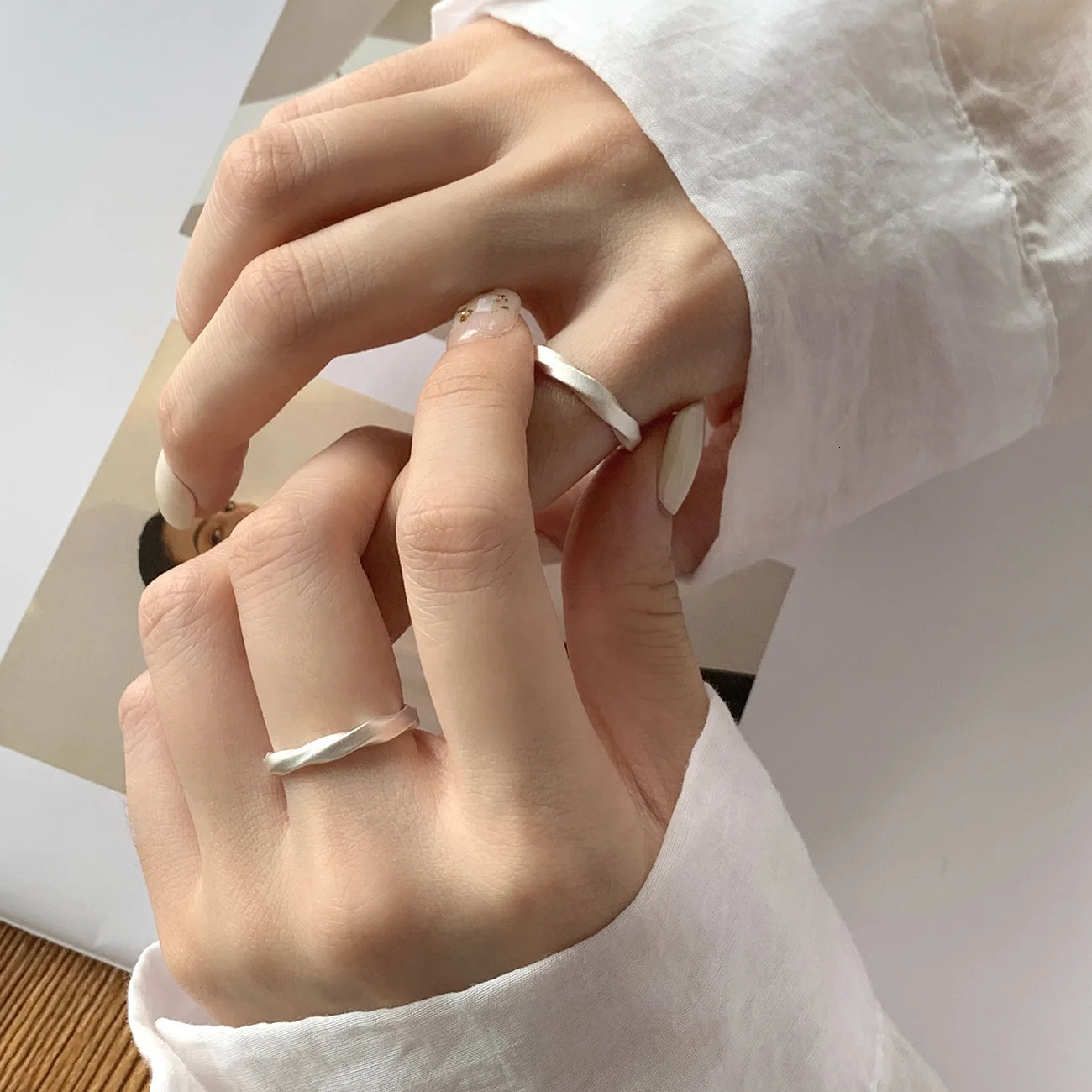 F.I.N.S Pure S999 Sterling Silver Mobius Ring Twist Matte Open Adjustable Index Mid Couple Finger Minimalist Fine Jewelry 250213