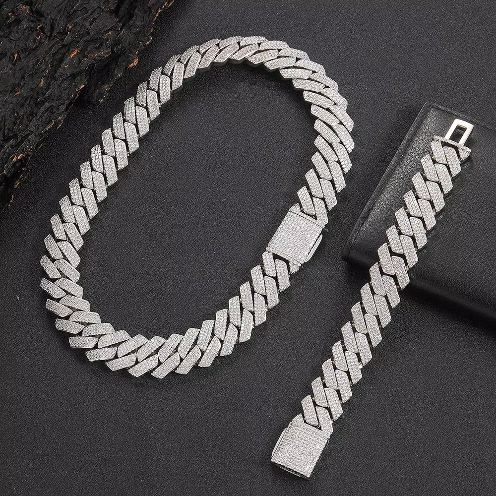Wholesale 6MM 8MM 10mm 12mm 14mm Hip Hop Vvs Dia Necklace Bracelet Dropshipping Sier Iced Out Cuban k Moissanite Chain