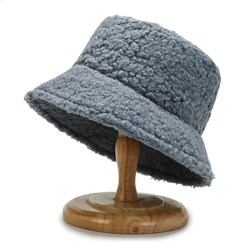Winter Warm Solid Color Bucket Hat Men and Women Thickened Lamb Wool Simple Casual Panama Bob Cap Hats 250117