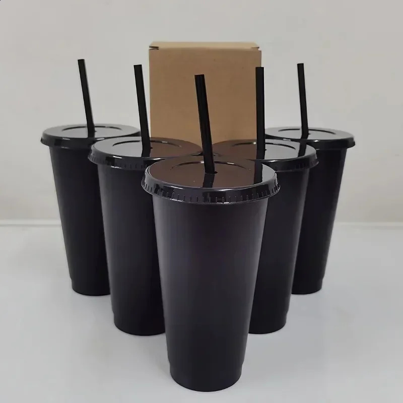 5pcs Tumblers with Lids and Straws Reusable Plastic Cups Iced Coffee Large Water Bottle Party Cold Mug Summer Drinkware 250224
