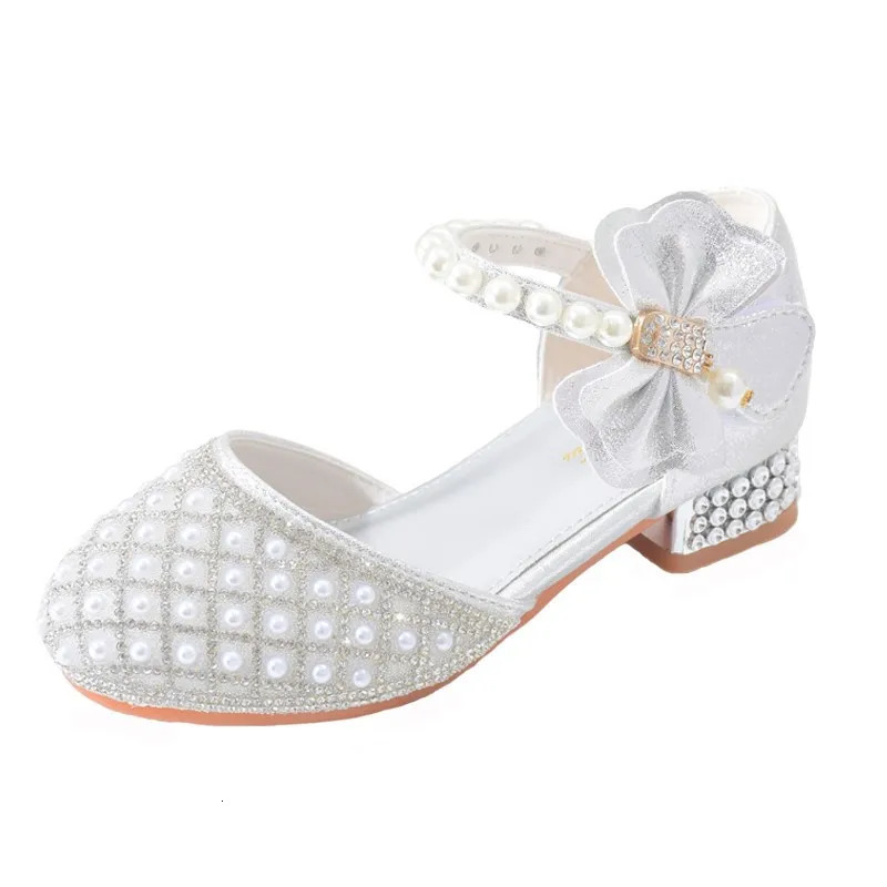 Rhinestones Princess Girls Party Shoes Children Shiny Crystal Bow High Heels Girls Sandals Summer Kids Student Performance Shoes 250219