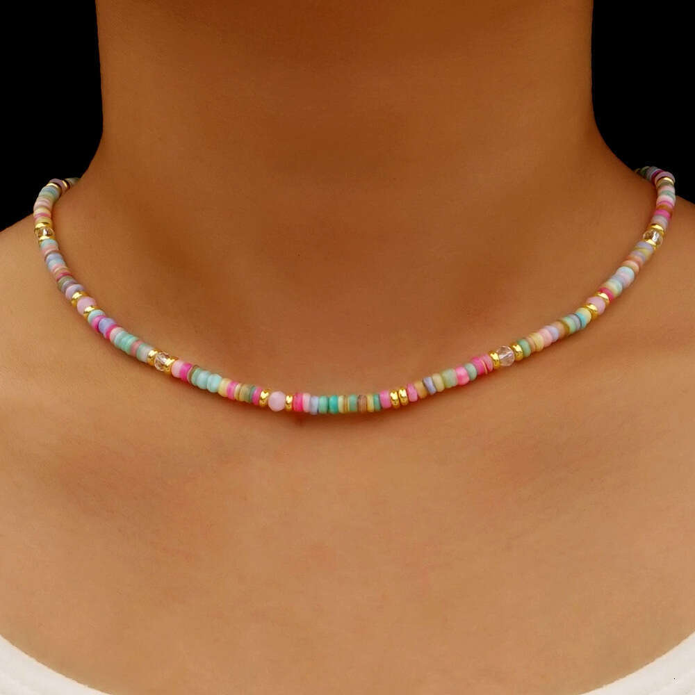 Hot selg rainbow colored dopamine bead necklace for women, versatile and high-end, niche new Chinese style collarbone chain jewelry