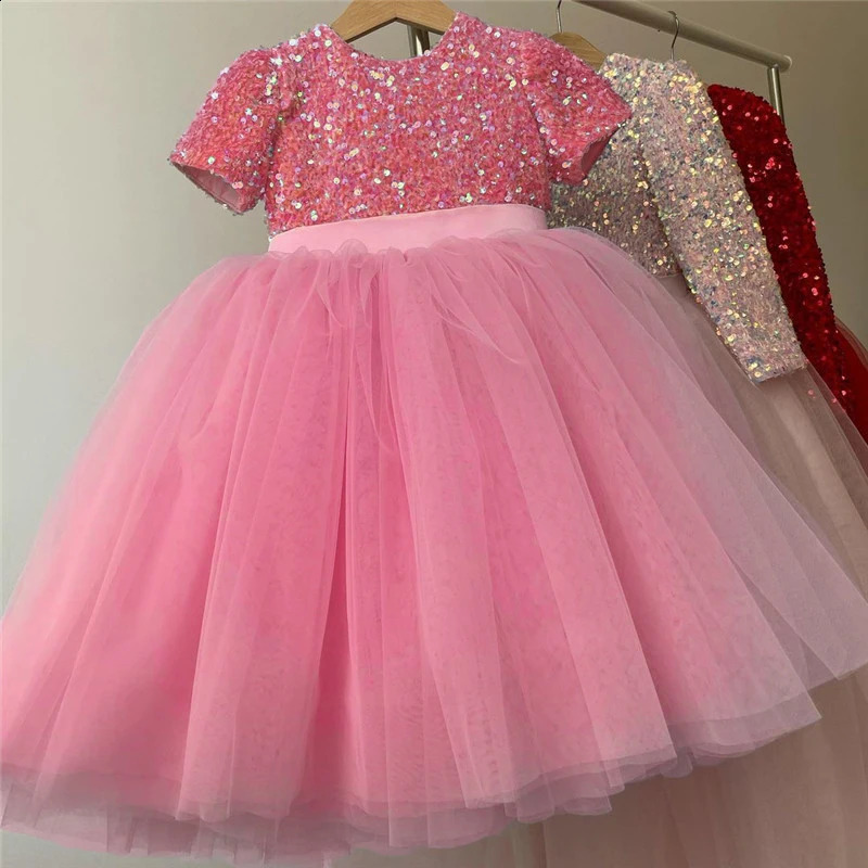 Kids Sequin Party Dress for Girls Formal Wedding Evening Ball Gown Elegant Children Birthday Princess Dress for Red Christmas 250218
