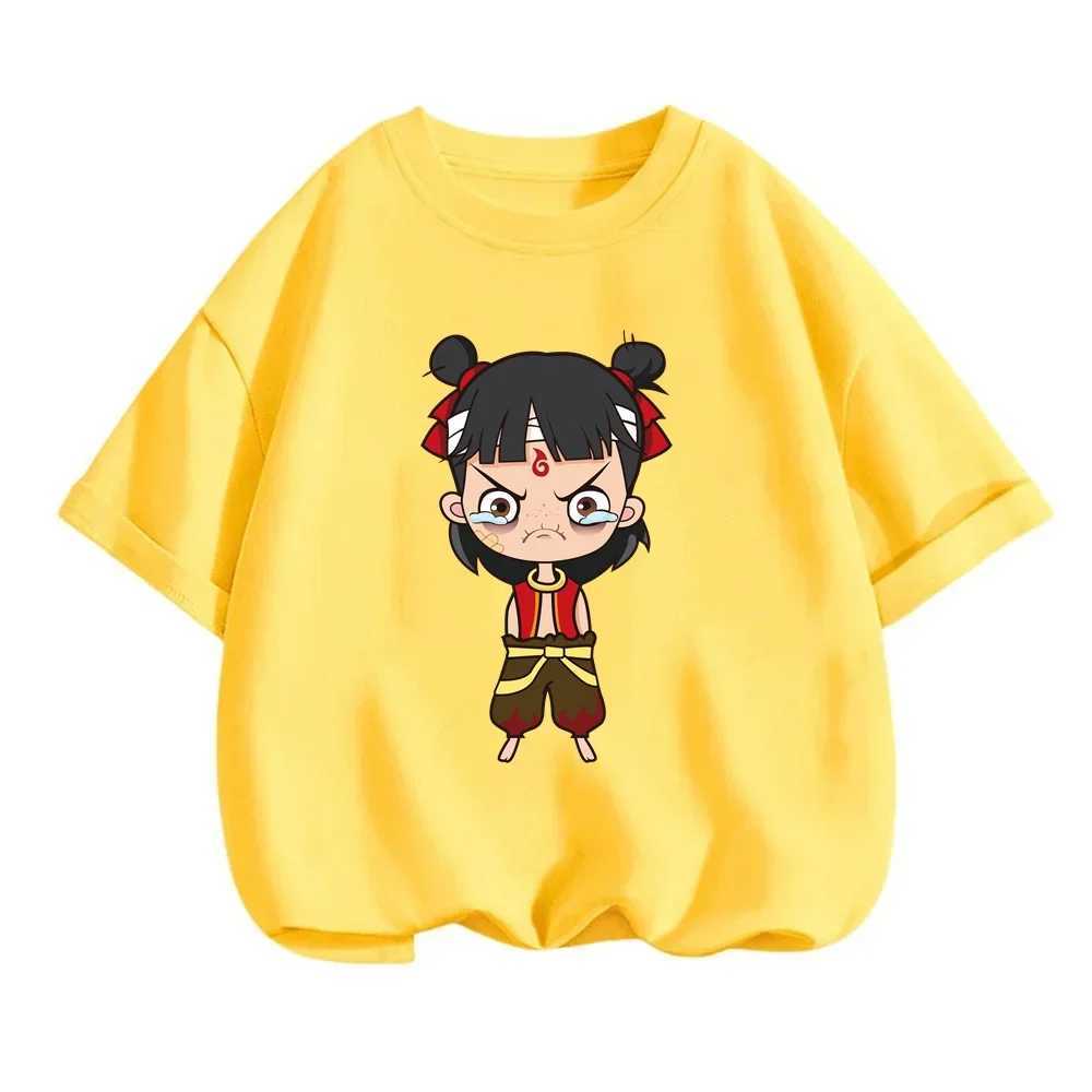Charming Summer T-Shirts for Boy Girl Featuring Playful Nezha from Chinese Mythology Cute Fitted Q-Version Prints on O-Neck Tops M250219