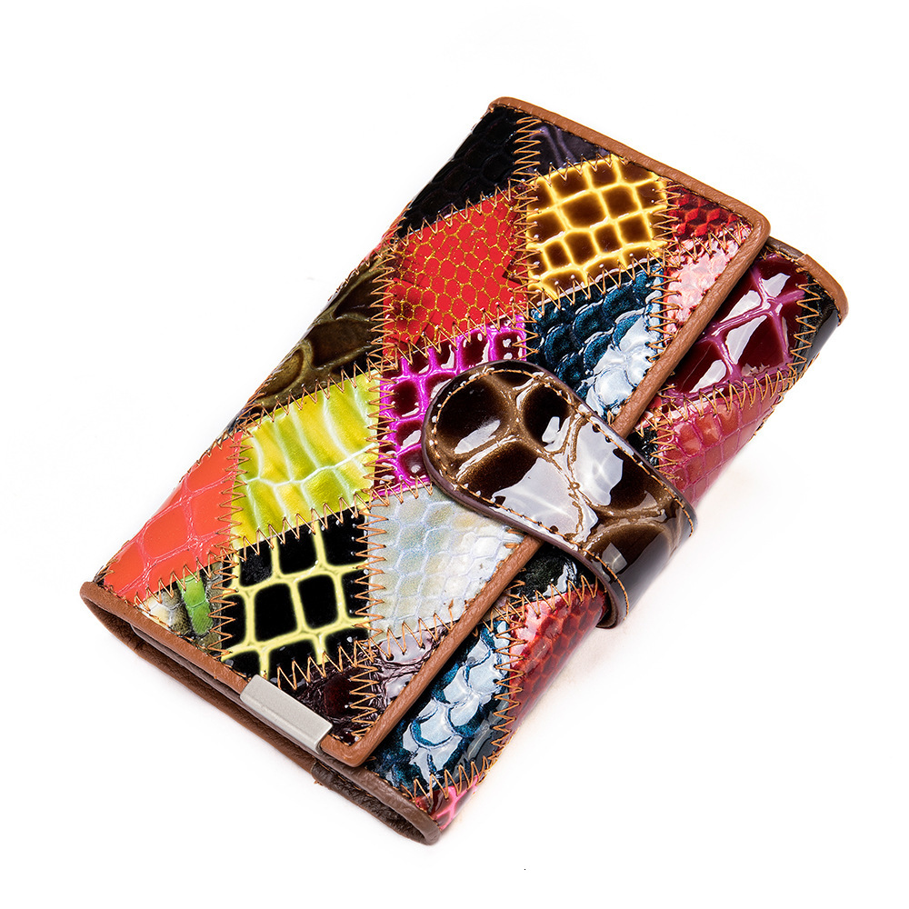 New Leather And Cowhide Wallet Designer Spliced Colorful Leather Wallet Outdoor Leisure Bag