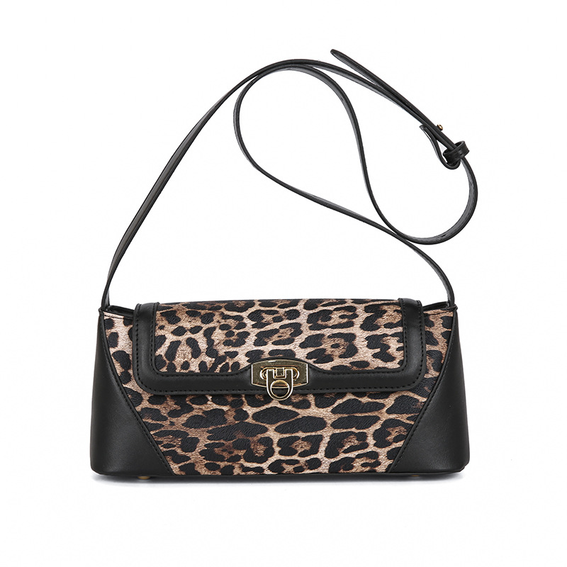 Designer 2024 Autumn/Winter leopard print high-grade one-shoulder patchwork small square Retro commuter crossbody fashion all-match women's bag