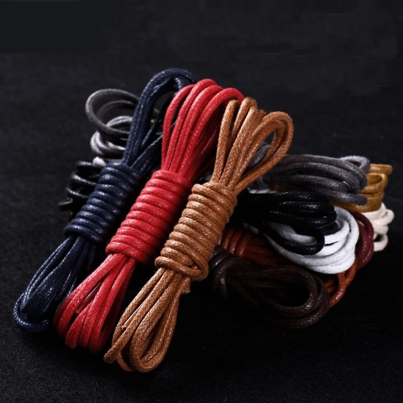 1 pair leather shoelaces round waxed casual shoes lace rope fine england brown cotton and linen 250219