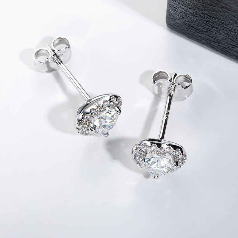 Luster Jewelry Heart Shape 925 Sterling Silver Halo Design 5mm 1CTW Round Moissanite Earring for Women