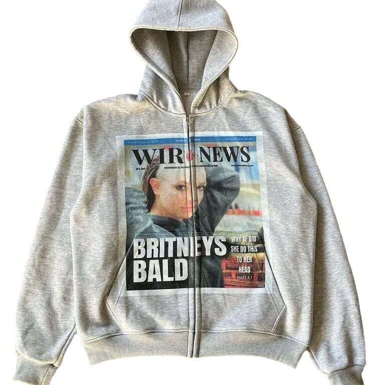 American spring new cardigan zipper Y2K person photo print unisex loose hoodie