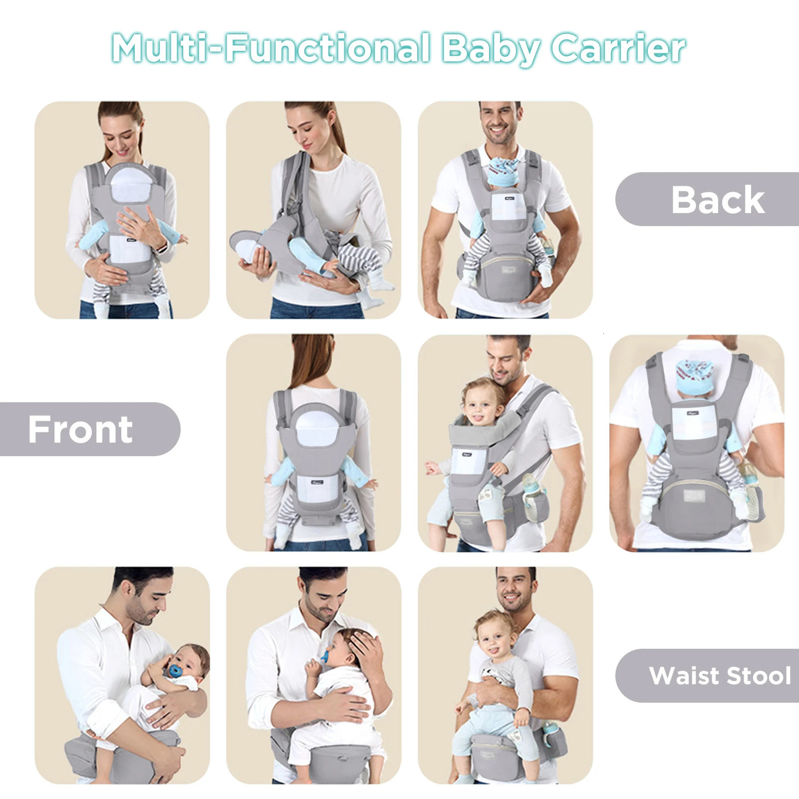 Cotton Baby Ergonomic Infant Waist Stool born To Toddler Multi-use Before and After Kangaroo Bag Accessories 250219