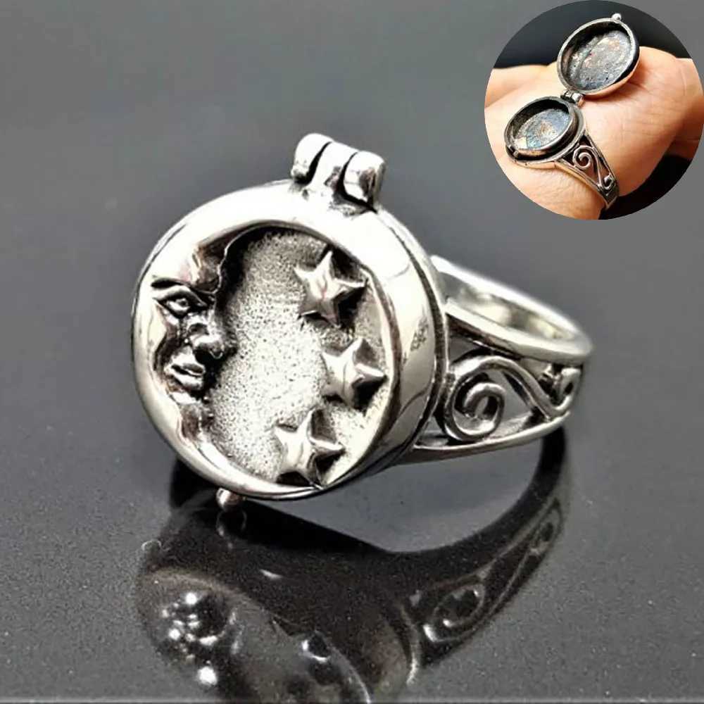 Men Punk Vintage Star Moon Flip Box Ring Open Ring Fashion Trend Hip-Hop Rock Style Popular Party Jewelry Creative GiftXJ250219