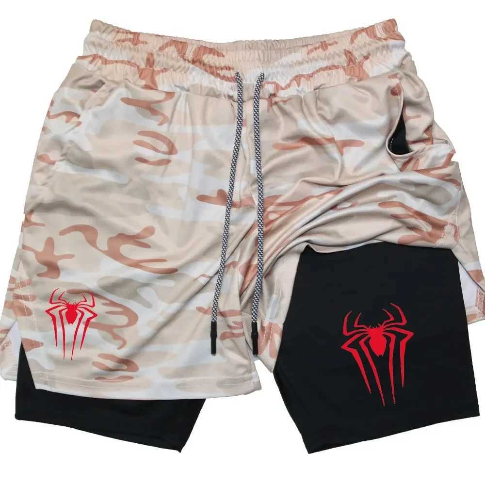 M-3XL Mens sports shorts spider print compression shorts informal training running Mesh 2-in-Performance Shorts Summer W250219