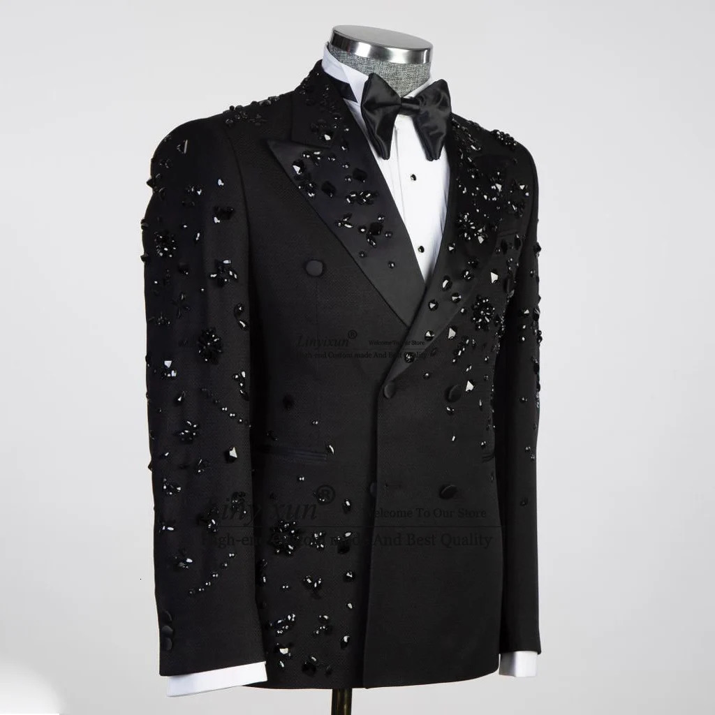 Customized Metal Embellished Men Suits Notched Lapel Groom Tuxedos Wedding Prom Blazers Pants Outfit Mens Full Skirt 250213