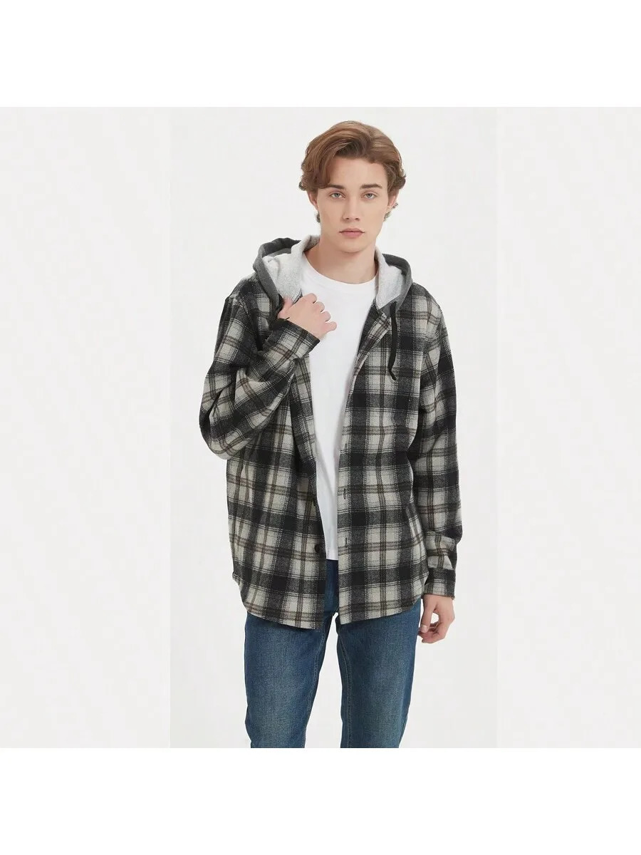 Flannel Hoodies For Men Casual Button Down PlaidLong Sleeve Lightweight Shirts Jackets 250218