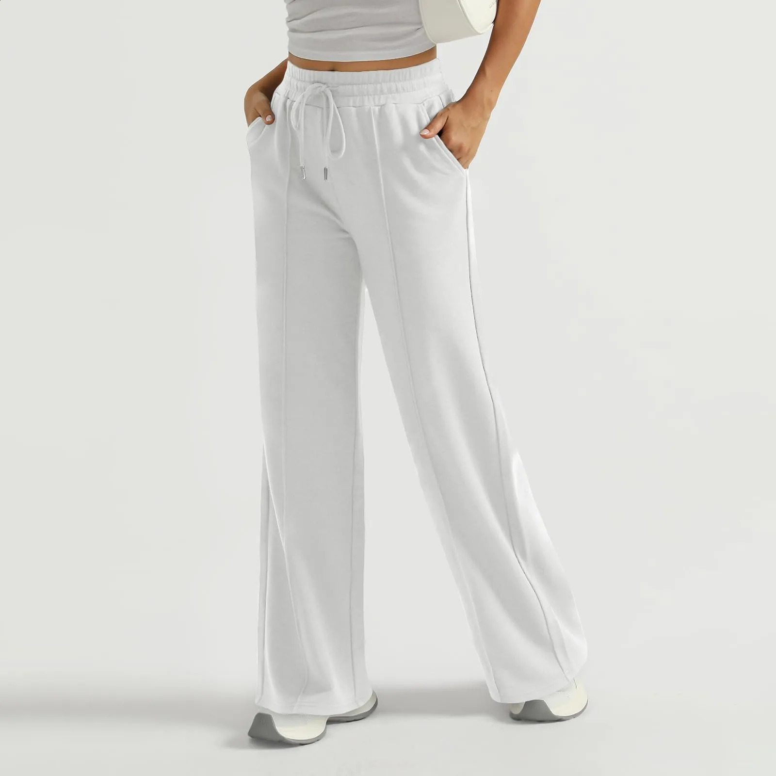 Womens Wide Leg Sweatpants High Waisted Baggy Flared Pants Drawstring Athletic Joggers Casual Daily Wear Loose Yoga Sports Pants 250218