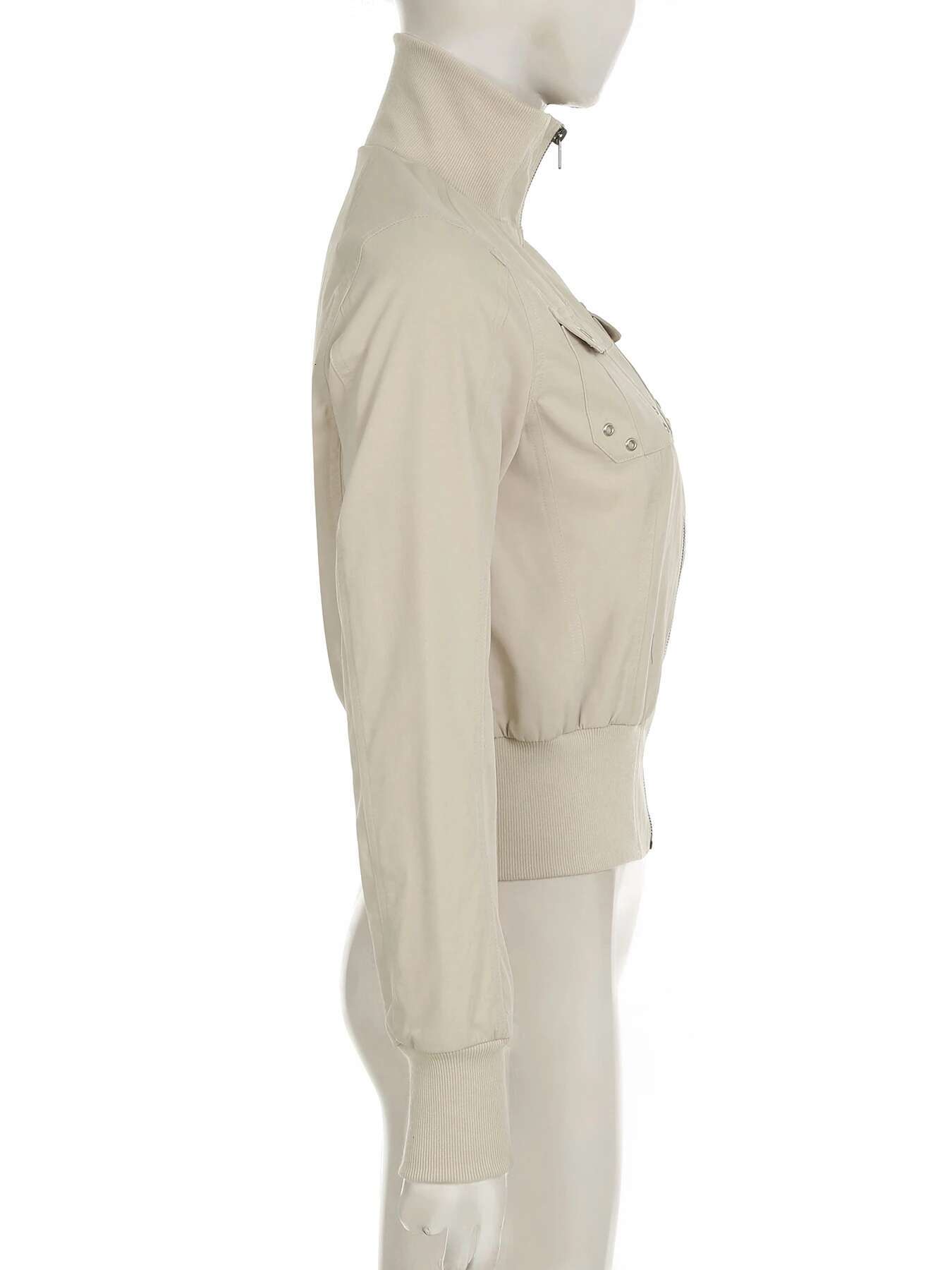 IAMSURE Safari Style Big Pockets Jackets Casual Solid Turtleneck Long Sleeve Zipper Coats Women 2024 Autumn Winter Fashion Lady