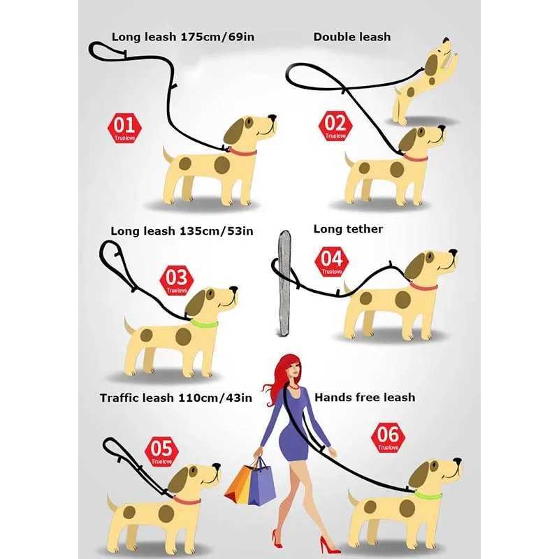 Truelove 7 In 1 Multi-Function Adjustable Dog Lead Hand Free Pet Training Leash Reflective Multi-Purpose Dog Leash Walk 2 DogsXJ250218