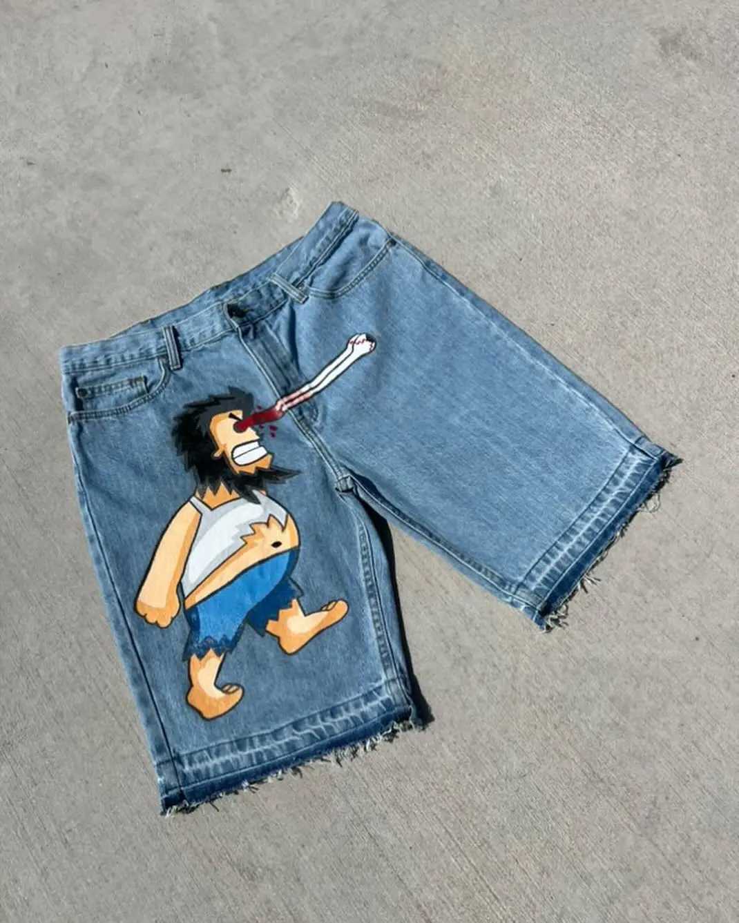 Men's Shorts Anime Shorts Y2K Jeans Men Women Hip Hop Gothic Computer Character Anime Graphics Print Retro Blue Baggy Denim Gym Casual Shorts z25