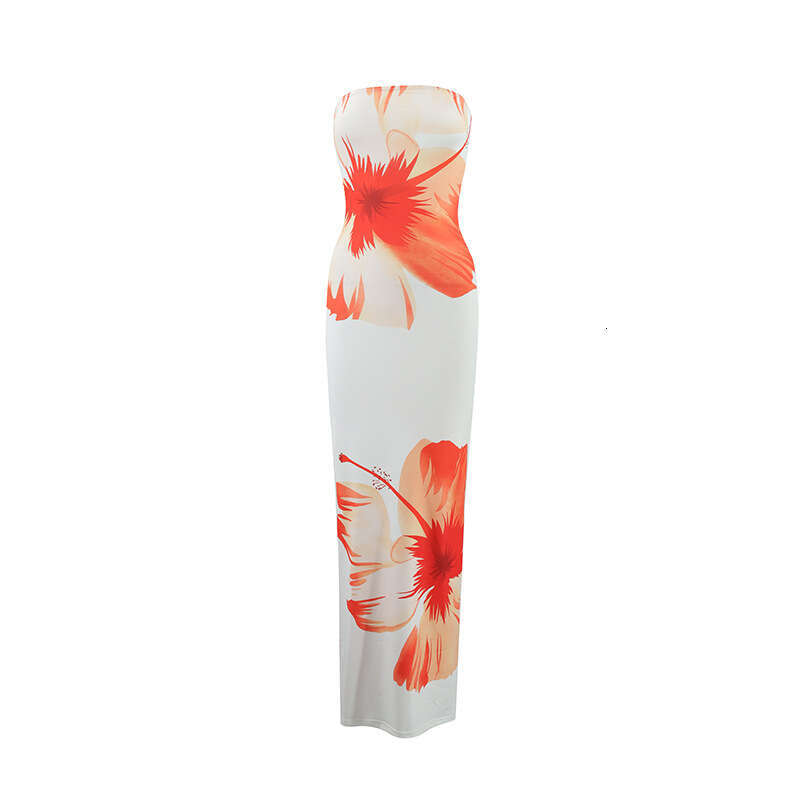 European and American style summer fashionable temperament sexy strapless slim fit long vacation dress 2025 new casual versatile fashion clothing