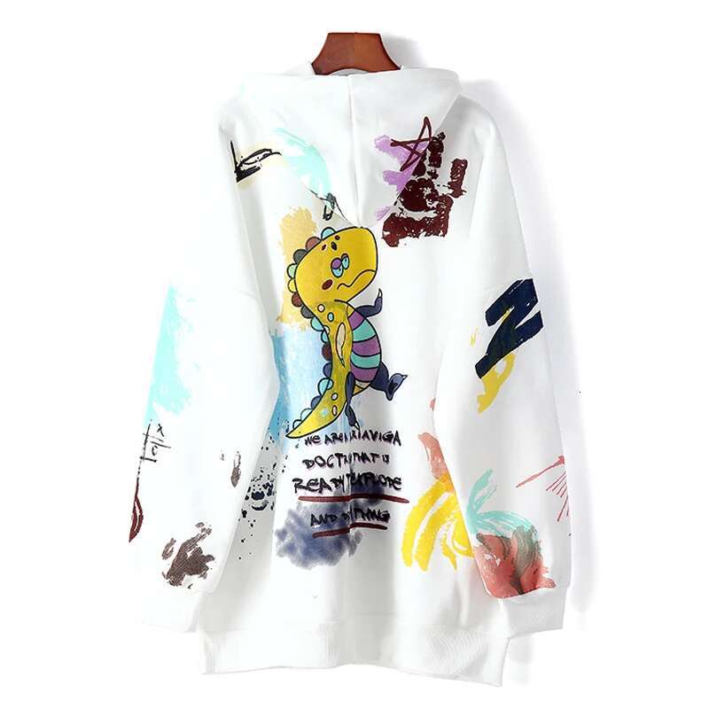 Cotton graffiti hooded sweatshirt women's black autumn and winter 2021 new loose large version plus veet warm hoodie jacket