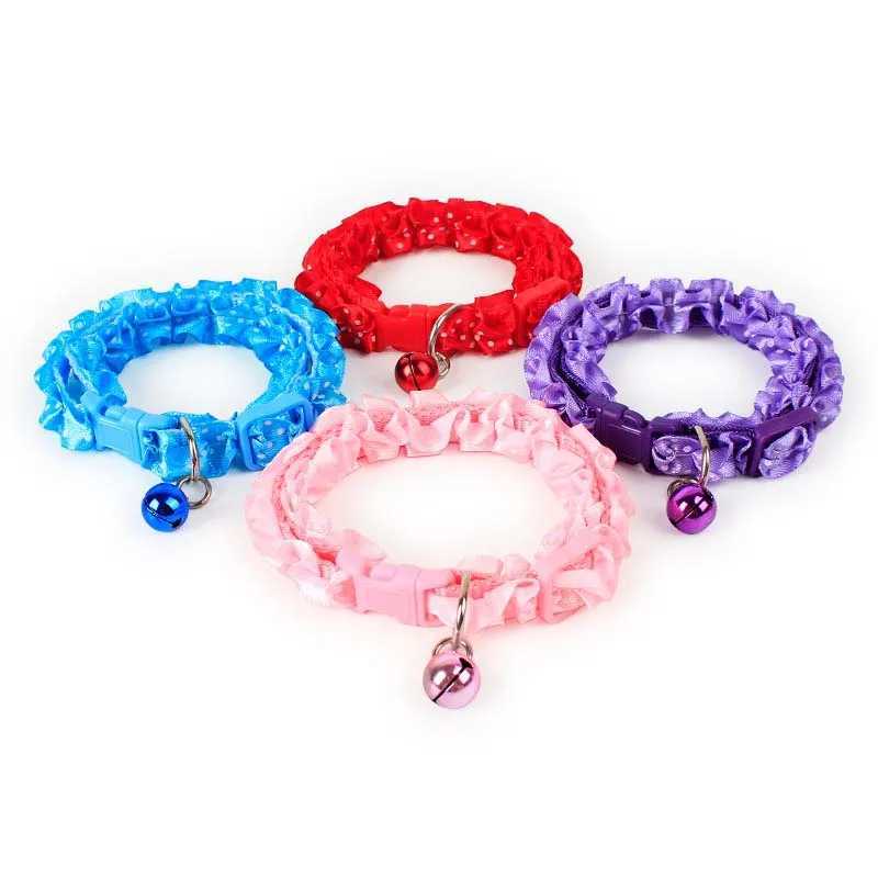 Cute Lace Sweet Pet Collar Necklace Dog Cat Collar With Bell Pendant Adjustable Small Medium Dogs Puppy Supplies Safety BuckleXJ250218