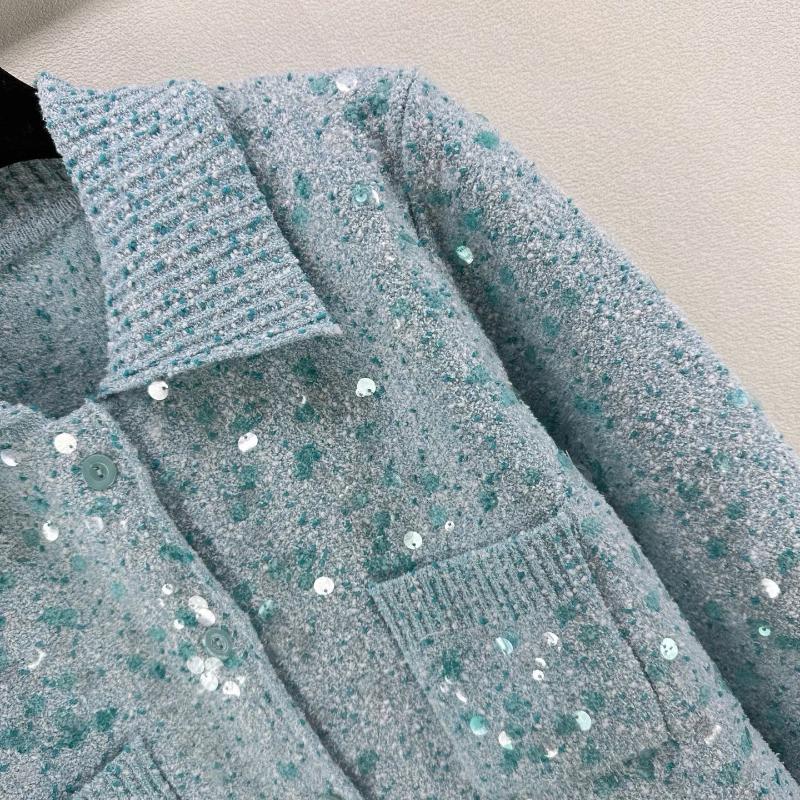 Womens Knits Retro Sequined Lapel Cardigan Knitted Top 2025 Spring Festival High-Quality Soft Comfortable Temperament Versatile