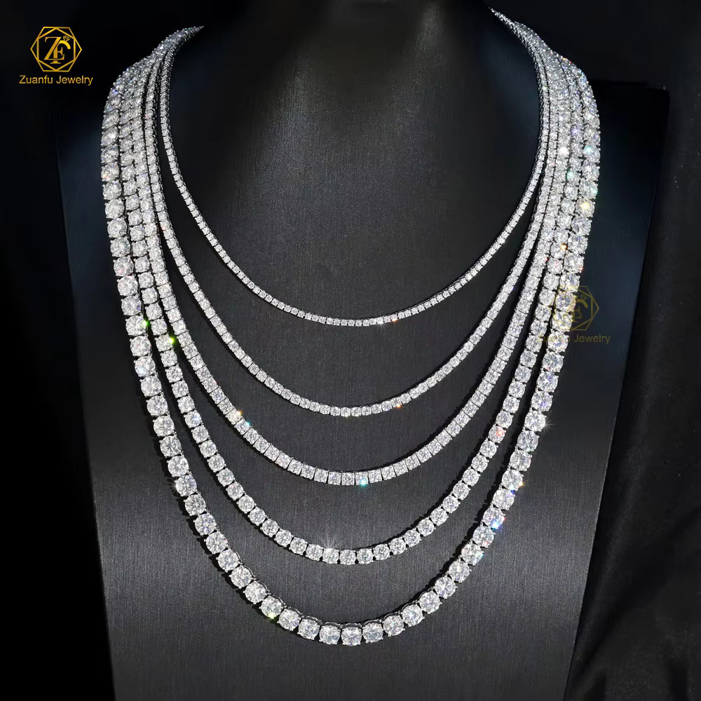 Hot Sell Tennis Chain 3mm 4mm 14K Solid White Gold Full Dia LAB Grown Women Necklace Fine Jewelry