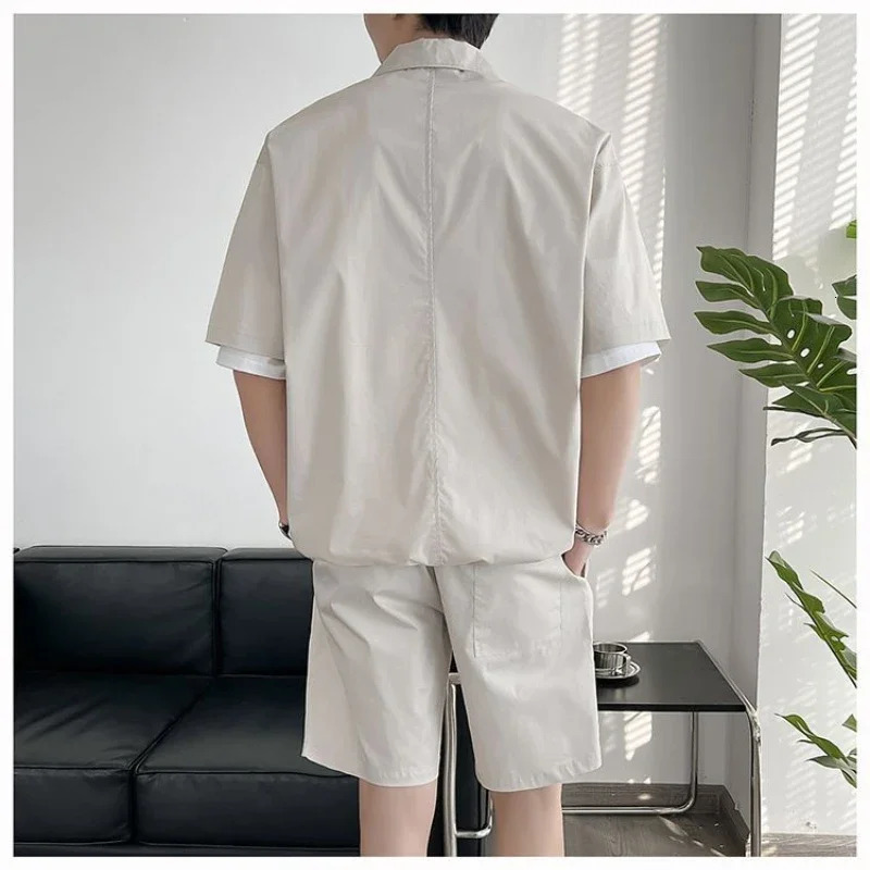 Mens summer polo shirt twopiece buttoned up casual cargo sports track and field clothing fashionable short sleevedshort sleeved set 250219