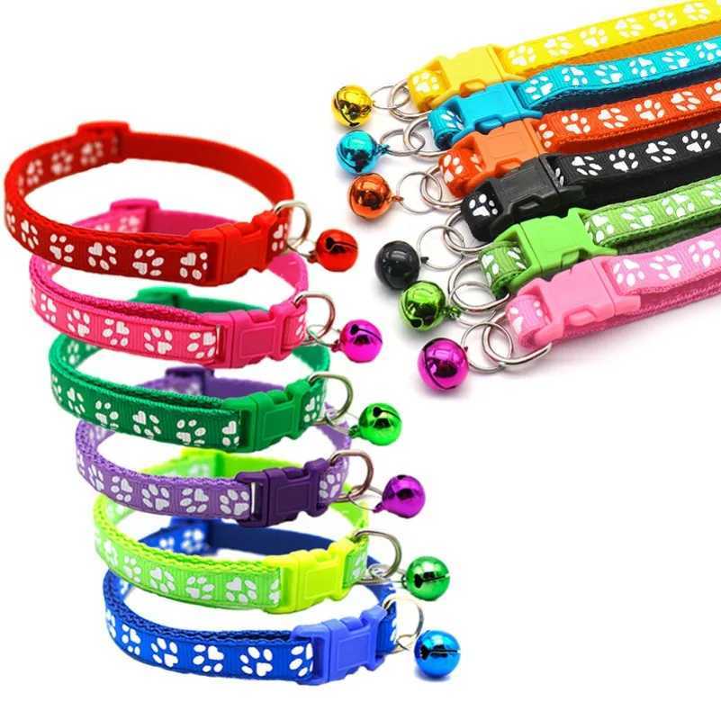 Pet Collar With Bell Cartoon Footprint Colorful Dog Puppy Cat Accessories Kitten Collar Adjustable Safety Bell Ring Necklace Pet W250219