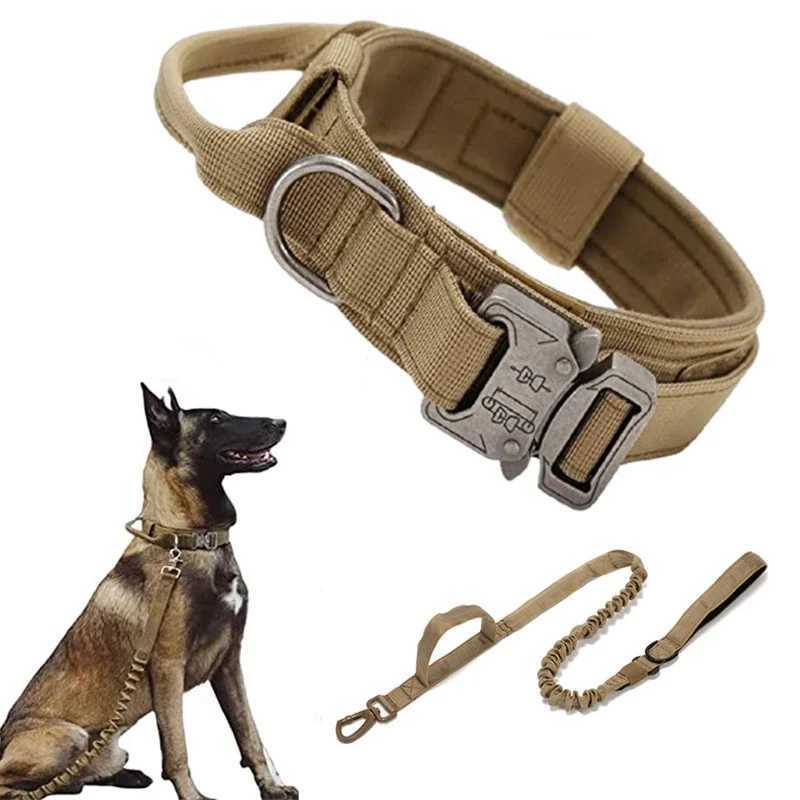 Military Tactical Dog Collar Leash Set Durable Pet Collar Retractable Leash Medium Large Dog German Shepherd Training AccessorieXJ250218