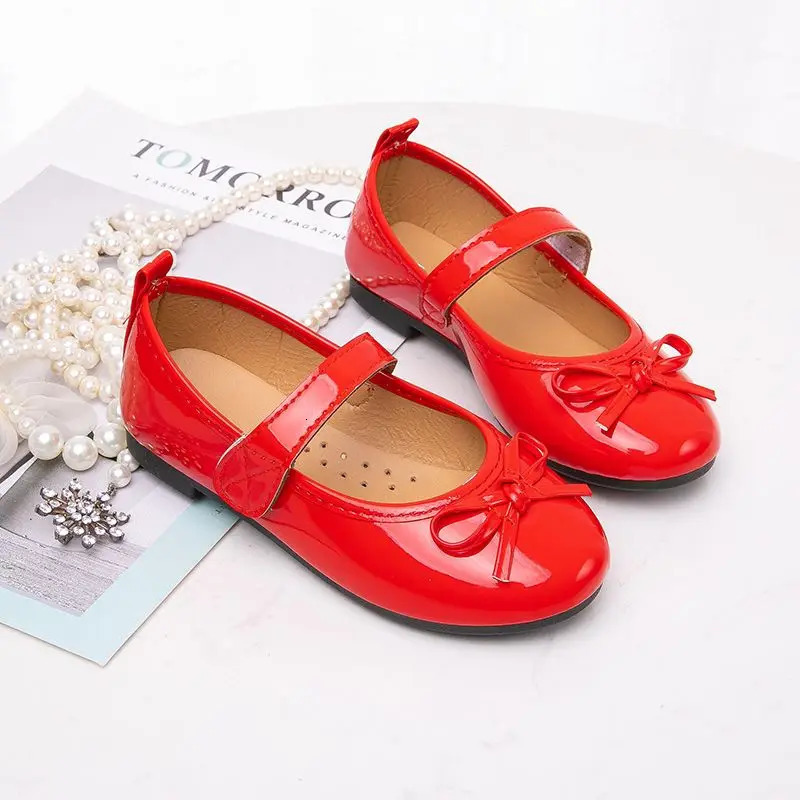 Kids Shoes Childrens Bowknot Princess Shoes Girls Flat Leather Shoes black red Spring Autumn For 3 4 5 6 7 8 9-15T 250219