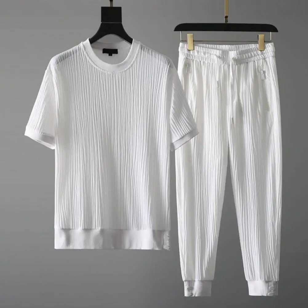 1 Set Stylish Men Outfit Thin Beach Outfit Pocket Washable Pleats Male Outfit StretchyXJ250218