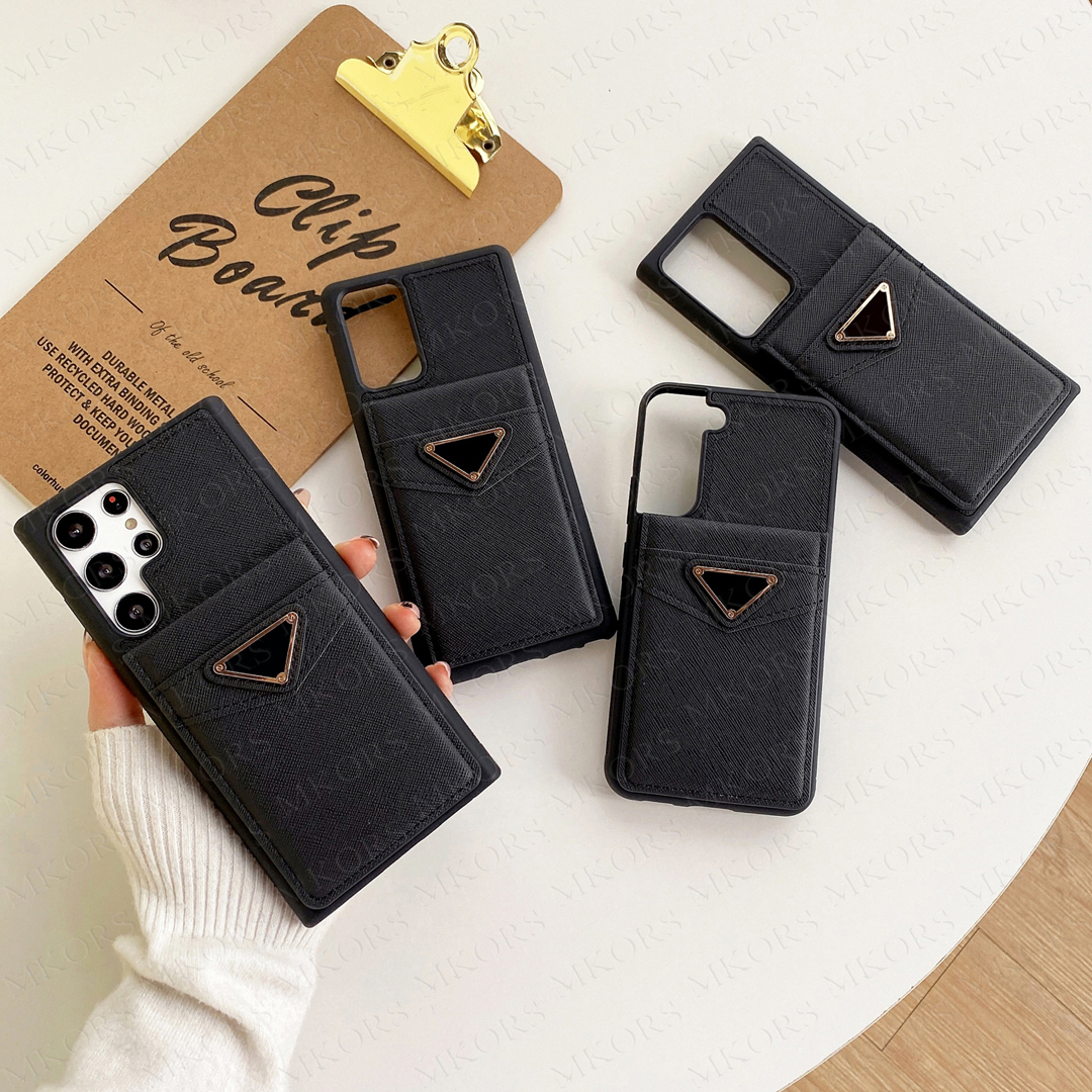 Designer Leather Phone Case Tri-angle for Samsung S26 Ultra S25 5G S24 S23 S22 Plus Galaxy Card Pocket Leather Cover IPhone 17 Air 16 15 14 13 12 11 Pro Max Luxury